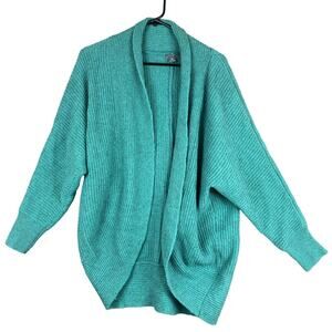 Eddie Bauer Womens Green Cocoon Cardigan Wool Blend Shawl Neck Open Front Knit S